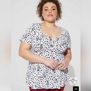 Torrid Disney Cruella 101 Dalmatians Peplum Stretch Challis Blouse 2X